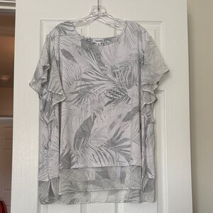 Calvin Klein Gray Tropical Flutter Sleeve Blouse